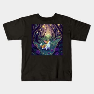 Corgi in an enchanted forest Kids T-Shirt